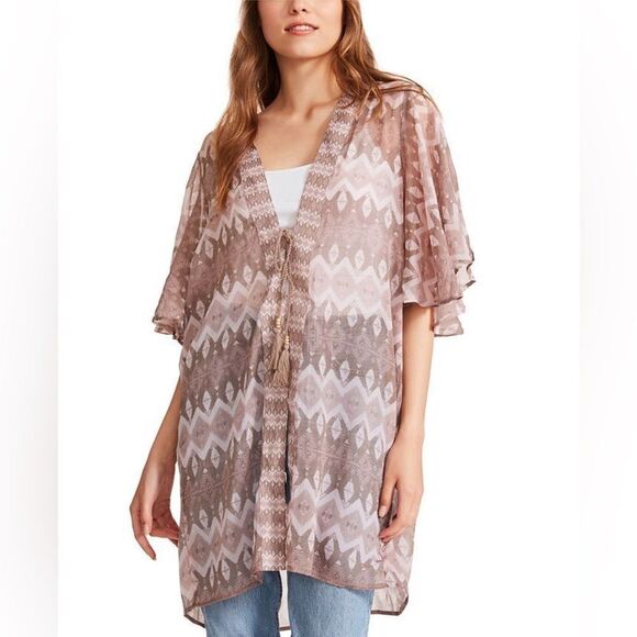 Steve Madden Printed Short Sleeve Kimono Clay Purple One Size New - Picture 1 of 8